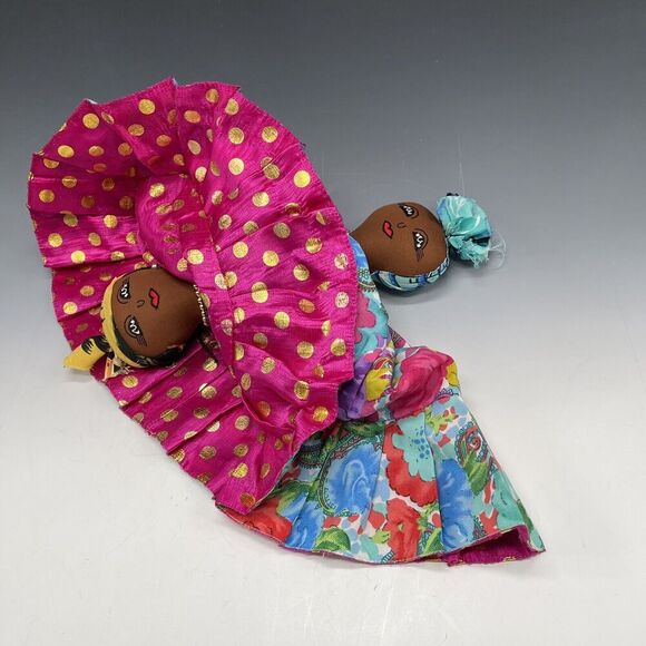 Vintage Topsy Turvy Cloth Doll 2 Sided Flip Dress Faces Barbados Handmade - Picture 3 of 6